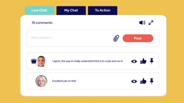 Advanced Moderated Live Chat on a yellow background